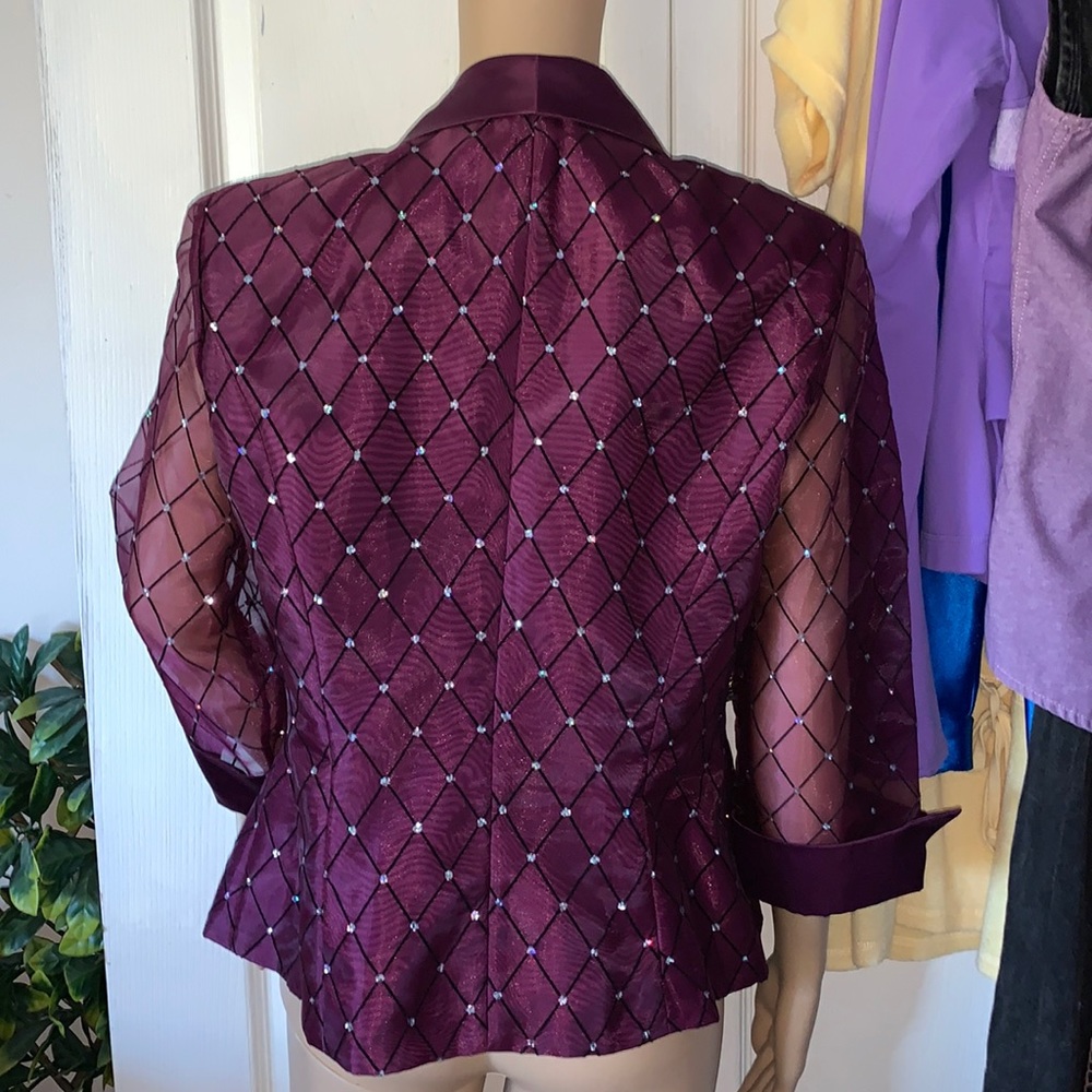 Vintage 80s sparkling sheer organza purple satin wrap blazer jacket M L - Picture 11 of 16